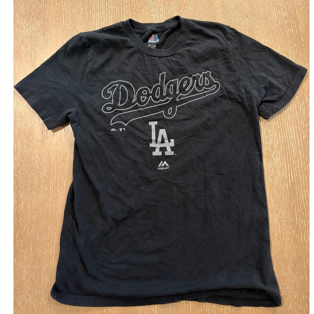 Majestic Los Angeles Dodgers Kids T-Shirt Black Graphic Tee‎ Size Large 14/16
